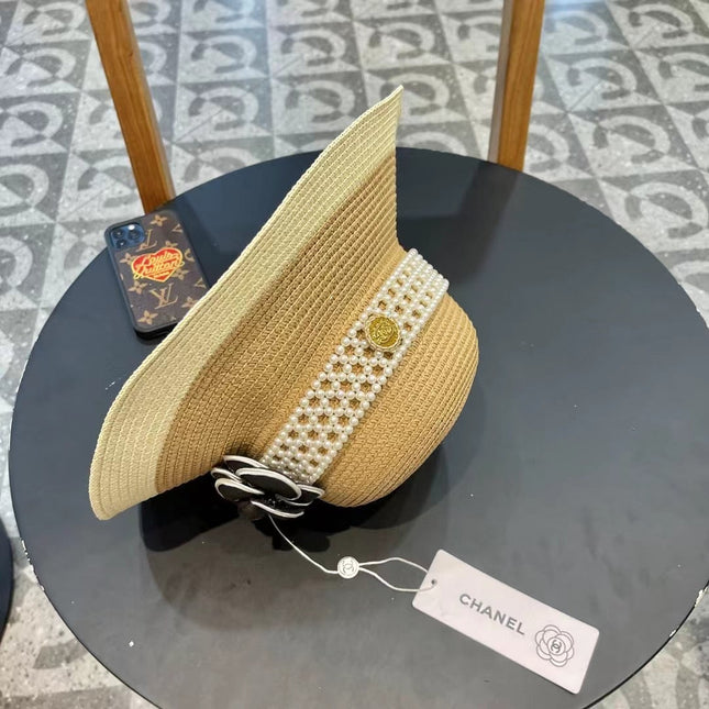 STRAW BUCKET HAT WITH PEARLS 672765