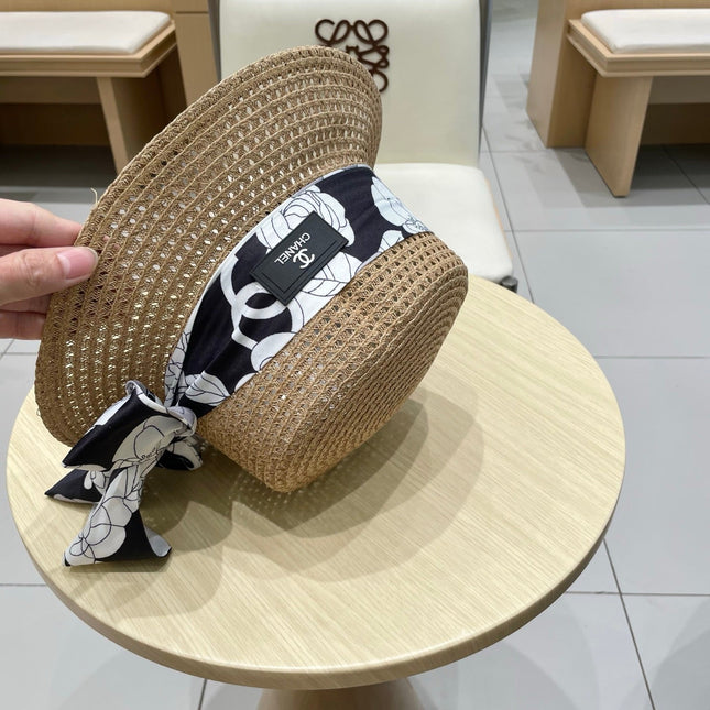 NATURAL STRAW BUCKET HAT WITH RIBBON 672771