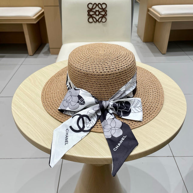 NATURAL STRAW BUCKET HAT WITH RIBBON 672772