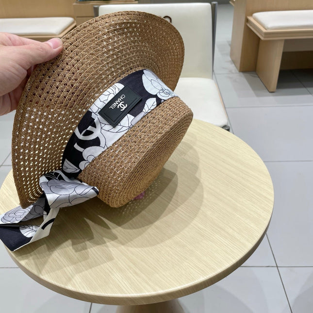 NATURAL STRAW BUCKET HAT WITH RIBBON 672772