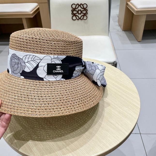 NATURAL STRAW BUCKET HAT WITH RIBBON 672773