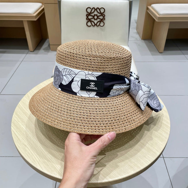 NATURAL STRAW BUCKET HAT WITH RIBBON 672773