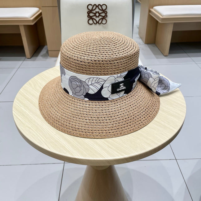 NATURAL STRAW BUCKET HAT WITH RIBBON 672773