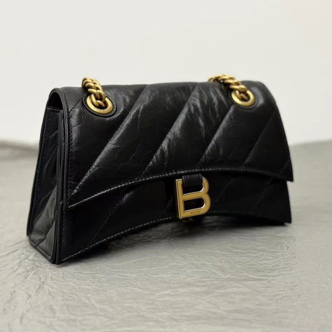 CRUSH SMALL CHAIN BAG 25 IN BLACK QUILTED CRUSHED CALFSKIN GOLD HARDWARE