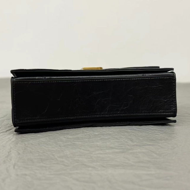 CRUSH SMALL CHAIN BAG 25 IN BLACK QUILTED CRUSHED CALFSKIN GOLD HARDWARE