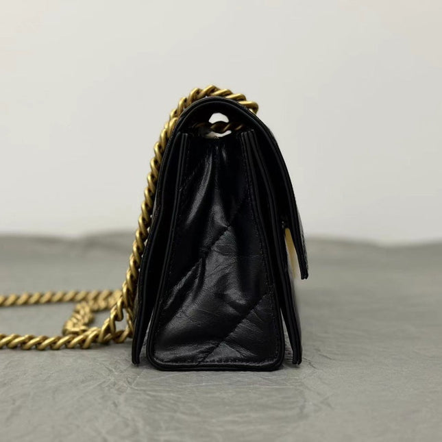 CRUSH SMALL CHAIN BAG 25 IN BLACK QUILTED CRUSHED CALFSKIN GOLD HARDWARE