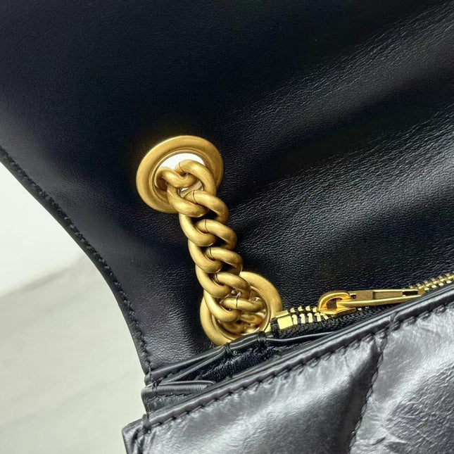CRUSH SMALL CHAIN BAG 25 IN BLACK QUILTED CRUSHED CALFSKIN GOLD HARDWARE