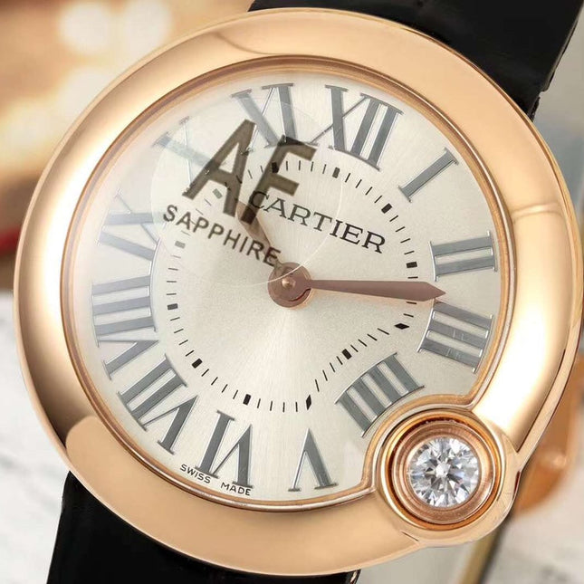 BALLON BLANC DE CARTIER WATCH GOLD CASE WITH BLACK CALFSKIN