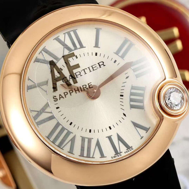 BALLON BLANC DE CARTIER WATCH GOLD CASE WITH BLACK CALFSKIN