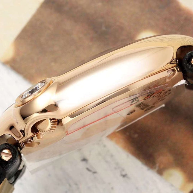 BALLON BLANC DE CARTIER WATCH GOLD CASE WITH BLACK CALFSKIN