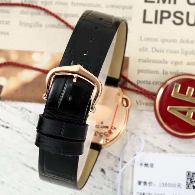 BALLON BLANC DE CARTIER WATCH GOLD CASE WITH BLACK CALFSKIN