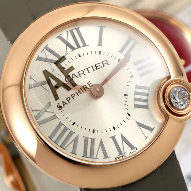 BALLON BLANC DE CARTIER WATCH GOLD CASE WITH WARM GRAY CALFSKIN