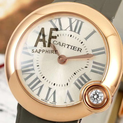 BALLON BLANC DE CARTIER WATCH GOLD CASE WITH WARM GRAY CALFSKIN