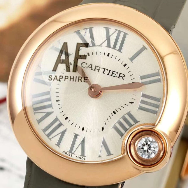 BALLON BLANC DE CARTIER WATCH GOLD CASE WITH WARM GRAY CALFSKIN