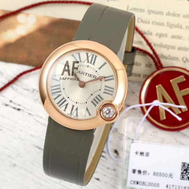 BALLON BLANC DE CARTIER WATCH GOLD CASE WITH WARM GRAY CALFSKIN