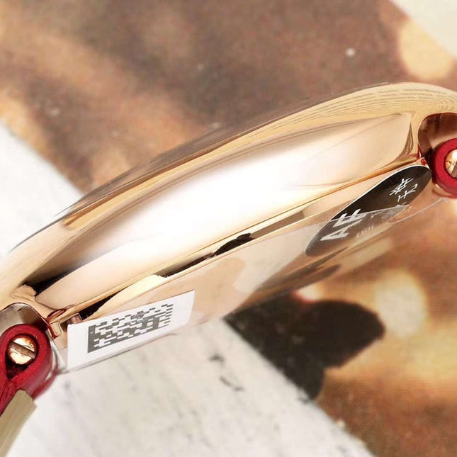 BALLON BLANC DE CARTIER WATCH GOLD CASE WITH CHERRY RED CALFSKIN