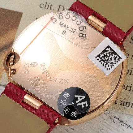 BALLON BLANC DE CARTIER WATCH GOLD CASE WITH CHERRY RED CALFSKIN