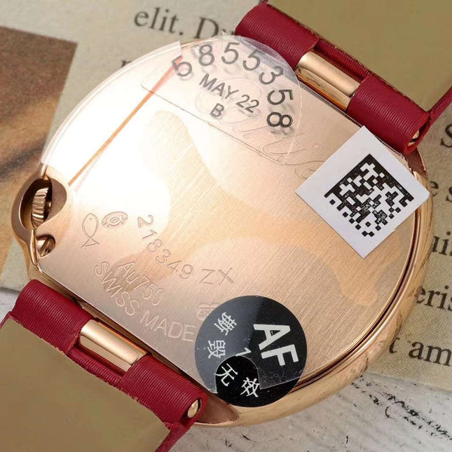 BALLON BLANC DE CARTIER WATCH GOLD CASE WITH CHERRY RED CALFSKIN