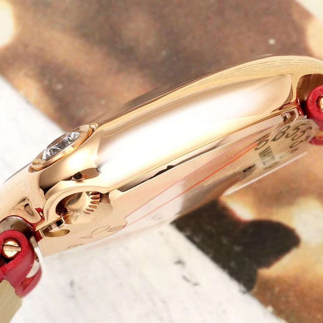 BALLON BLANC DE CARTIER WATCH GOLD CASE WITH CHERRY RED CALFSKIN