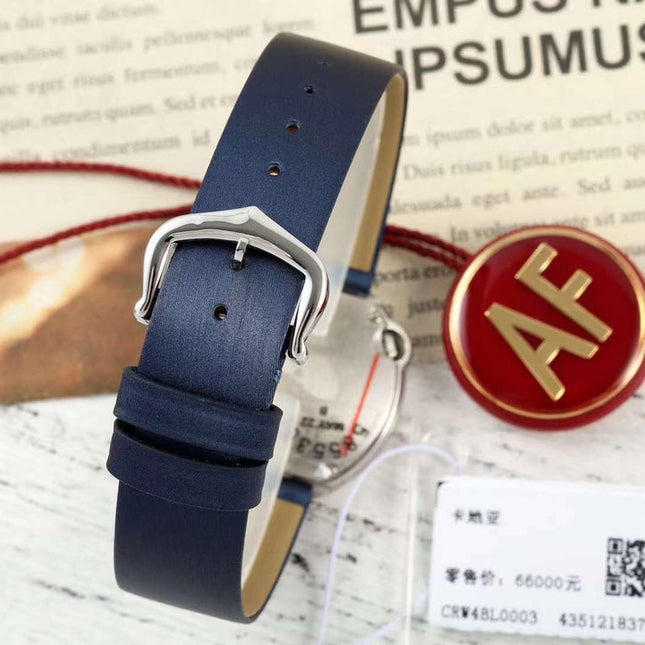BALLON BLANC DE CARTIER WATCH GOLD CASE AND NAVY BLUE CALFSKIN WITH CRYSTALS