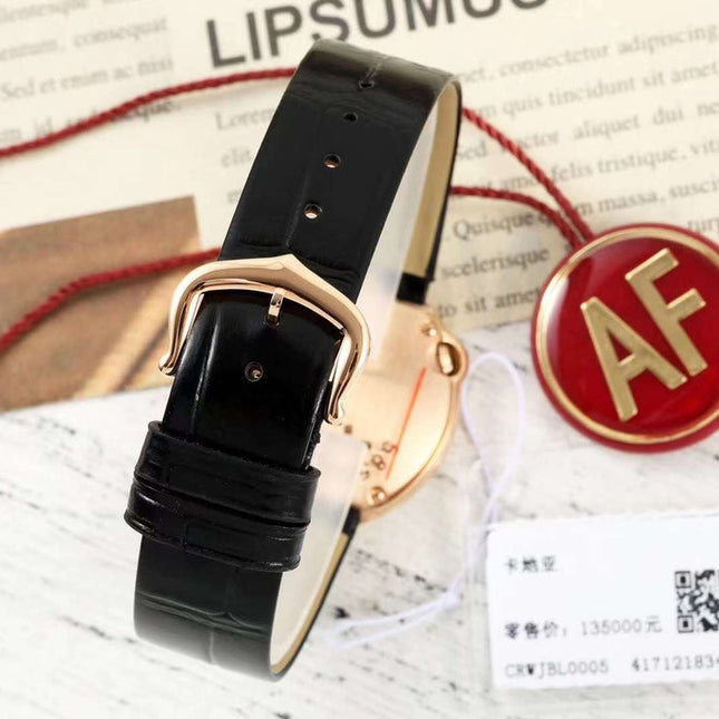 BALLON BLANC DE CARTIER WATCH GOLD CASE AND BLACK CALFSKIN WITH CRYSTALS