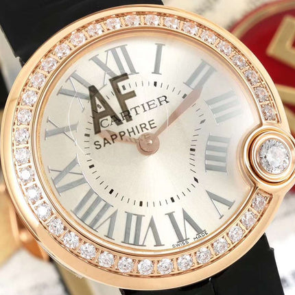 BALLON BLANC DE CARTIER WATCH GOLD CASE AND BLACK CALFSKIN WITH CRYSTALS
