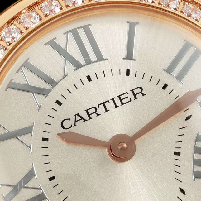 BALLON BLANC DE CARTIER WATCH GOLD CASE AND BLACK CALFSKIN WITH CRYSTALS