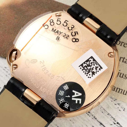 BALLON BLANC DE CARTIER WATCH GOLD CASE AND BLACK CALFSKIN WITH CRYSTALS