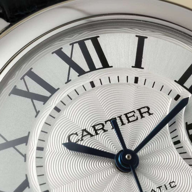 BALLON BLEU DE CARTIER 33 MM WATCH SILVER CASE WITH BLACK SMOOTH LEATHER STRAP