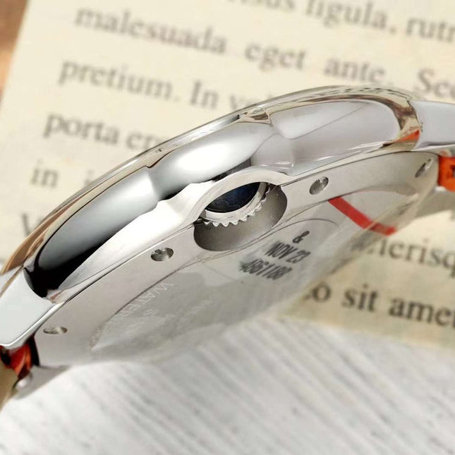BALLON BLEU DE CARTIER 33 MM WATCH SILVER CASE WITH VIVID ORANGE LEATHER STRAP