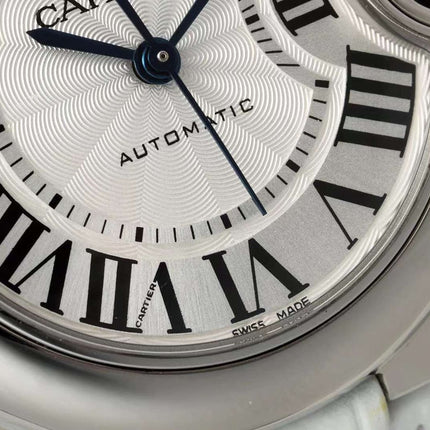 BALLON BLEU DE CARTIER 33 MM WATCH SILVER CASE WITH WHITE LEATHER STRAP