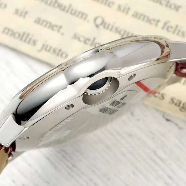 BALLON BLEU DE CARTIER 33 MM WATCH SILVER CASE WITH RUBY RED LEATHER STRAP