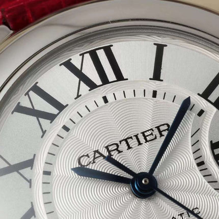 BALLON BLEU DE CARTIER 33 MM WATCH SILVER CASE WITH RUBY RED LEATHER STRAP