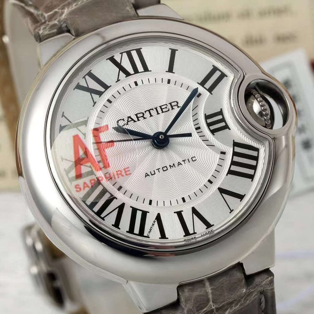 BALLON BLEU DE CARTIER 33 MM WATCH SILVER CASE WITH CEDAR BROWN LEATHER STRAP
