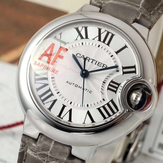 BALLON BLEU DE CARTIER 33 MM WATCH SILVER CASE WITH CEDAR BROWN LEATHER STRAP