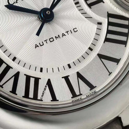 BALLON BLEU DE CARTIER 33 MM WATCH SILVER CASE WITH CEDAR BROWN LEATHER STRAP