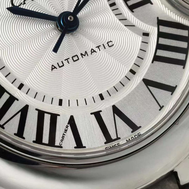 BALLON BLEU DE CARTIER 33 MM WATCH SILVER CASE WITH CEDAR BROWN LEATHER STRAP