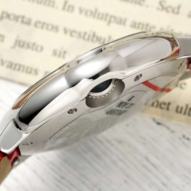 BALLON BLEU DE CARTIER 33 MM WATCH SILVER CASE WITH CRIMSON RED LEATHER STRAP