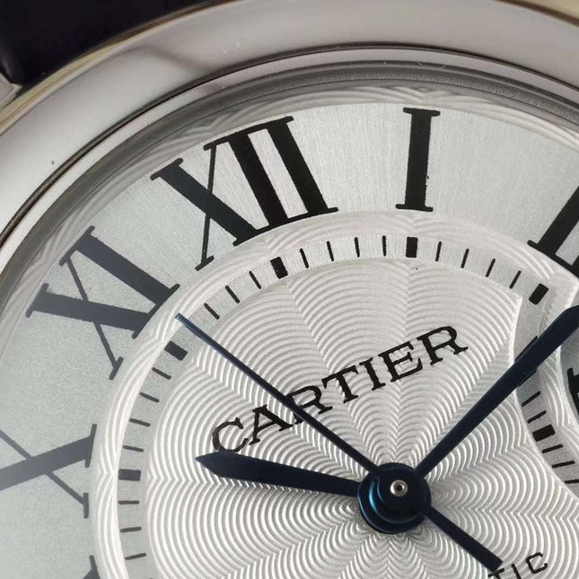 BALLON BLEU DE CARTIER 33 MM WATCH SILVER CASE WITH DEEP VIOLET LEATHER STRAP