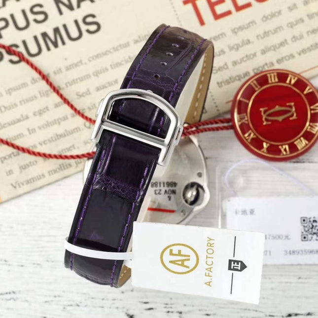 BALLON BLEU DE CARTIER 33 MM WATCH SILVER CASE WITH DEEP VIOLET LEATHER STRAP