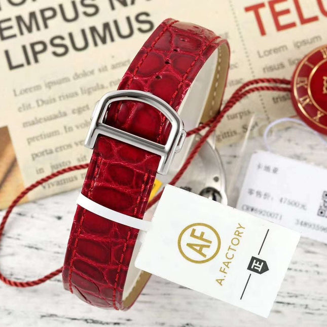 BALLON BLEU DE CARTIER 33 MM WATCH SILVER CASE WITH CHERRY RED LEATHER STRAP