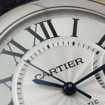 BALLON BLEU DE CARTIER 33 MM WATCH SILVER CASE WITH MIDNIGHT PURPLE LEATHER STRAP