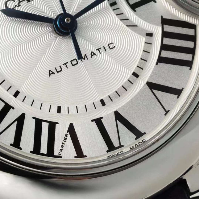 BALLON BLEU DE CARTIER 33 MM WATCH SILVER CASE WITH MIDNIGHT PURPLE LEATHER STRAP
