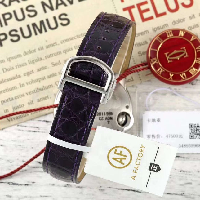 BALLON BLEU DE CARTIER 33 MM WATCH SILVER CASE WITH MIDNIGHT PURPLE LEATHER STRAP