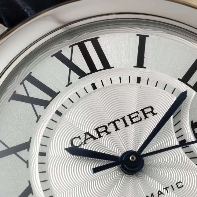 BALLON BLEU DE CARTIER 33 MM WATCH SILVER CASE WITH BLACK LEATHER STRAP