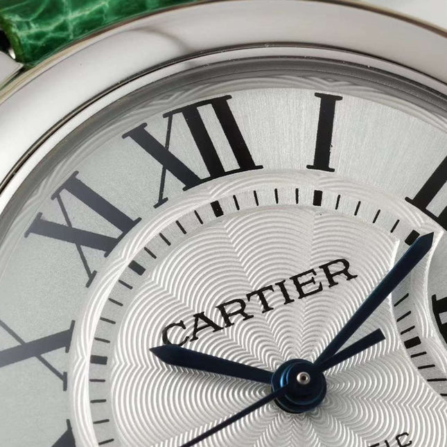 BALLON BLEU DE CARTIER 33 MM WATCH SILVER CASE WITH EMERALD GREEN LEATHER STRAP