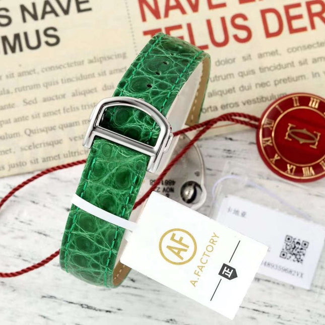 BALLON BLEU DE CARTIER 33 MM WATCH SILVER CASE WITH EMERALD GREEN LEATHER STRAP