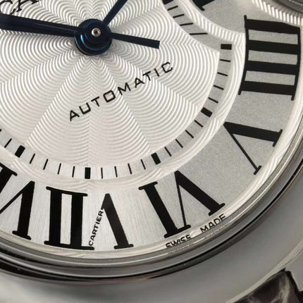 BALLON BLEU DE CARTIER 33 MM WATCH SILVER CASE WITH WENGE BROWN LEATHER STRAP