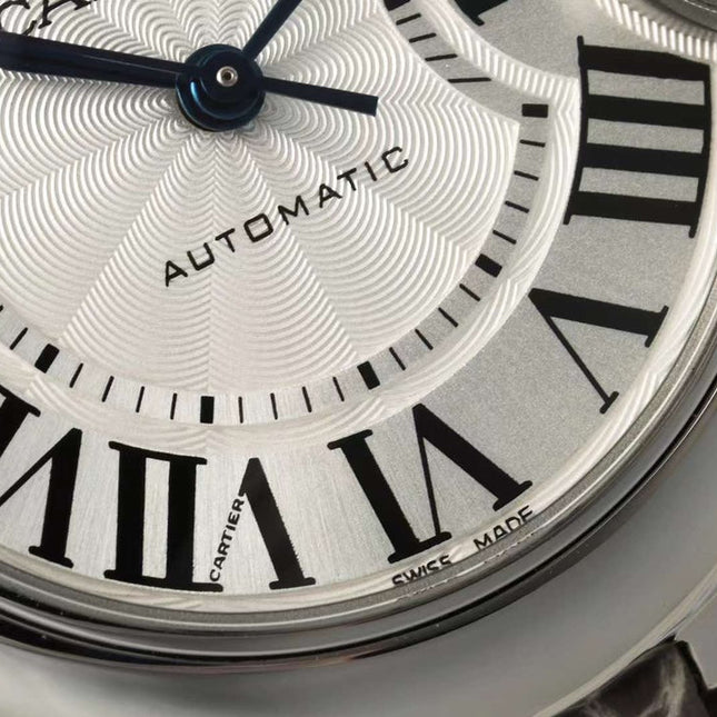 BALLON BLEU DE CARTIER 33 MM WATCH SILVER CASE WITH WENGE BROWN LEATHER STRAP