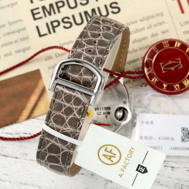 BALLON BLEU DE CARTIER 33 MM WATCH SILVER CASE WITH WENGE BROWN LEATHER STRAP